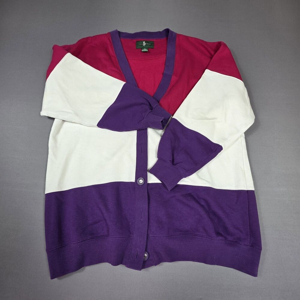 Vintage 90s Colorblock V Neck Cardigan Women's Size Medium Fuchsia Purple Color